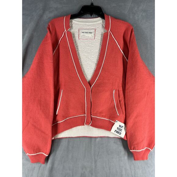 Free People Midnight Cardi Cardigan Sweater Size Small Red V-Neck - Picture 2 of 9